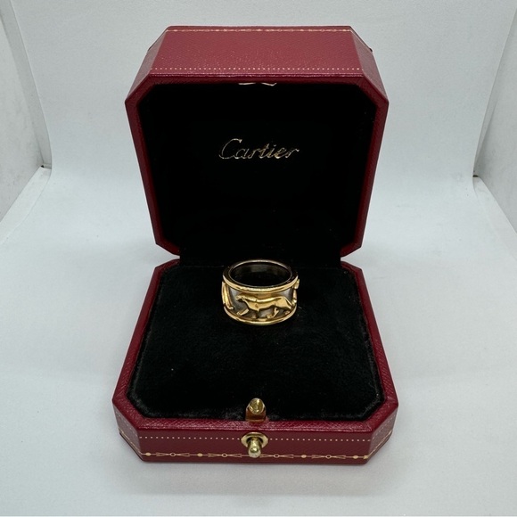Cartier 18k White and Yellow Gold Walking Panther Mahango Ring Finger Size 6.5 - Picture 1 of 11